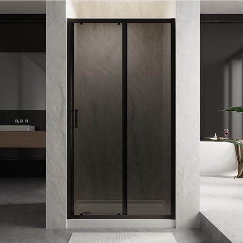 AQUARA 1100mm Sliding Shower Door for Wetroom, 6mm Easy Clean Toughened Glass Shower Sreen Cubicle, Reversible, Matte Black Enclosure