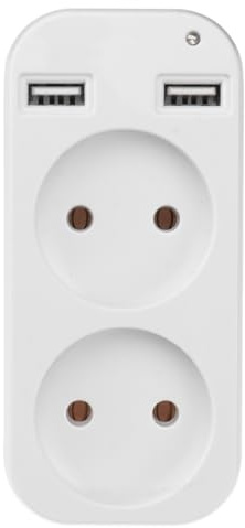 LOORGVEL Adaptador Enchufe Europeo Doble y 2 Puertos USB para Viajes, Compacto y Resistente, Enchufe de Corriente de Pared para Uso en Europa, Compatible Ac220-240v, Color, Portátil y Práctico