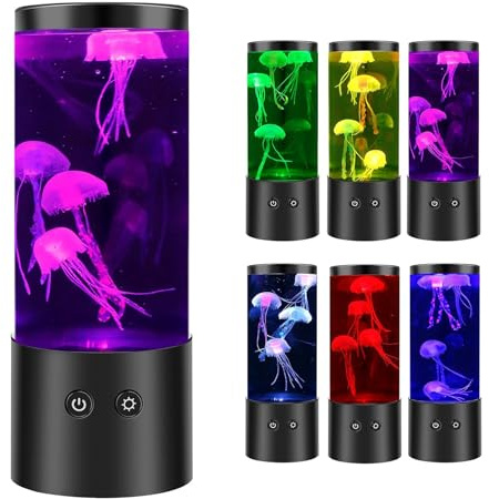 QIAKEFE Lámpara de lava LED en forma de medusa, 7 colores, alimentada por USB/pilas, luz de ambiente para niños y adultos, decoración de salón, decoración de oficina (A)