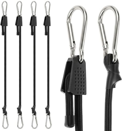 Spänngummi med karbinhake, justerbar 100 cm, set om 4 – elastisk gummispännare med aluminiumkarbinhake för cykel, bil, camping och trädgård