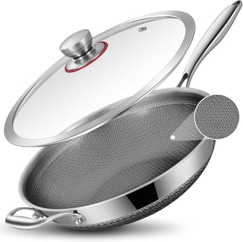 LOLYKITCH 34cm Non-Stick Stainless Steel Wok with Lid
