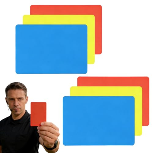OGLYMRA Juego de 6 tarjetas de árbitro de PVC grueso con tarjetas rojas, amarillas y azules, fáciles de manejar, resistentes a la intemperie, para partidos de fútbol y baloncesto, adecuadas para
