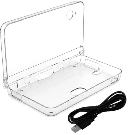 BTFO Transparent Hårt Skal & USB Laddningskabel för DSi XL, Kristallklar Skyddshölje med 1,2m Snabbladdningskabel Perfekt Passform & Repsäkra Tillbehör