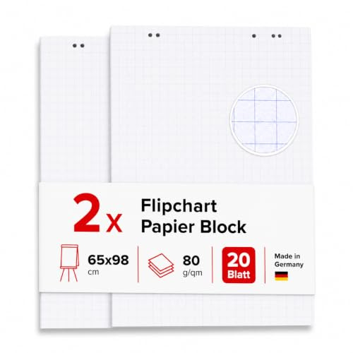 Conipa Flipchart - Bloc de papel (65 x 98 cm, 2 bloques de 20 hojas, 80 g/m², hojas universales para reuniones, presentaciones y pizarras blancas)
