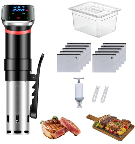 Sous vide-maskin, 1 100 W nedsänkningscirkulator med utsugningspump, precisionskokare med förseglad påse och klämma, rostfritt stål, för hemmakök och semestermåltider