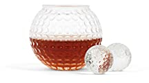 Golf Ball Shaped Whiskey Chillers, Single Whiskey Glass & Storage Bag - Non Lead Crystal Whiskey Stones for Chilling Vodka, Whiskey & Scotch - Fun Cocktail Glasses - Golf Drinking Accessories