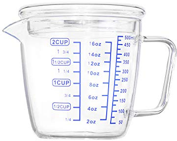 Measuring Jug 250ml/500ml Glass Measuring Cup Heat Resistant High Borosilicate Transparent Beaker Mug with Lid 8.5/17oz Solid Ounce Cup Fluid Accuracy Measure Tool for Microwave,Tea,Cafe,Whiskey,Milk