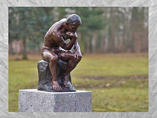 IDYL Bronsskulptur tänkare från Rodin | 60 x 41 x 40 cm | klassisk bronsfigur handgjord | trädgårdsskulptur eller dekoration för vardagsrum | högkvalitativt hantverk | väderbeständig
