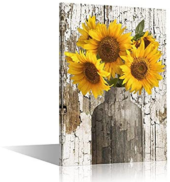 TISHIRON Canvas Wall Art for Home Decor Modern Bathroom Office Wall Decor Paintings Yellow Sunflower Flowers Pictures Artwork Print Home Decor 12x8in