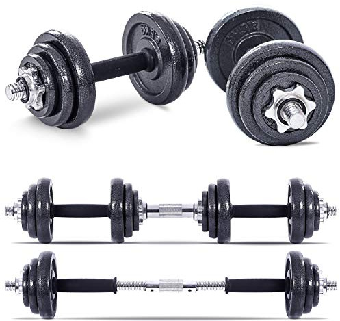 Lions 20kg Dumbbells Set - Cast Iron Adjustable Dumbbells Pair, Barbell Bar Weights Plate Discs for Men Women, Strength Training Equipment Home Gym Fitness Lifting Workout