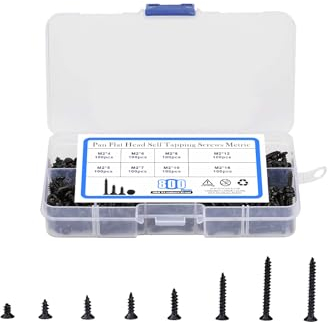 ORTAVA 800 Stück Selbstschneidende Blechschrauben Schrauben,Schwarze Schrauben,Flachkopf Kreuzkopf Schrauben,Möbel Maschine Schrauben Sortiment Set