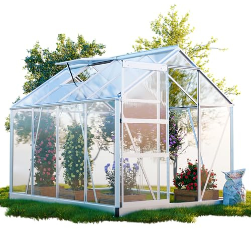 GARMIO® Gewächshaus Neapel 250x190cm für den Garten, Alu Frühbeet inklusive Fundament, 2 Dachfenster Treibhaus Aufzucht Pflanzenhaus Tomatenhaus 4,75m² UV-Schutz