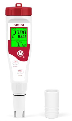 GIDIGI Pool Salt Tester pH Meter New Update Digital pH Tester Salinity Meter with Multiple Parameters Display for Pool Water Quality TDS EC Salt Meter for Saltwater Hot Tub&Spa Inground Pool Aquarium
