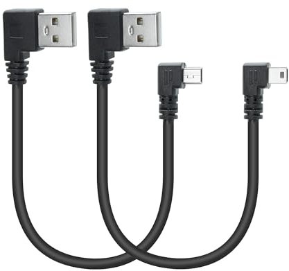 Mini cable USB corto de 10 pulgadas, 90 grados, USB 2.0 A, conector en ángulo recto a mini USB, cable de carga y sincronización de datos para GPS, cámara digital, disco duro, etc.