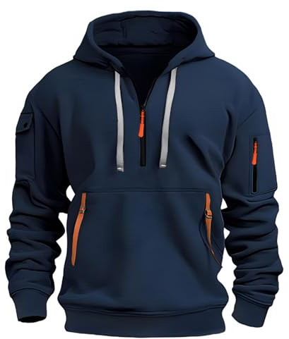 LBL Men's Hoodies Casual Pullover Hooded Sweatshirt Long Sleeve Quarter Zip Hoody Tops With Kangaroo Pocket