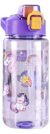 Sigdio Gourde pour Enfants, 600ml avec Paille, Bouteille d'eau Enfant, Garçons et Filles, sans BPA, Anti-Fuite, Gourde Sport pour Maison, École et Activités extérieure (Violet, 600ml)