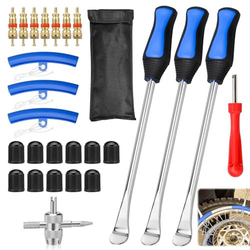 Kigniote Leve Smontagomme Leva A Cucchiaio Acciaio Leva di Montaggio per Pneumatici Set Smontagomme Moto Leva del Pneumatico 3 Pezzi Protezioni per Pneumatici per Moto, Bici, Scooter