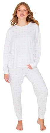 TURTLE Women's Pyjama Set –Printed Heart Twosie Ladies Pyjamas Full Sleeve – Polyester Nightwear for Women – Comfortable Ladies Nightwear Set (M = UK 12-14)