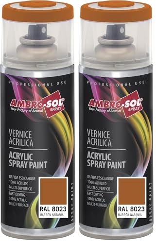 Ambro-Sol - Pintura acrílica en spray, color Marron Naranja, RAL 8023, resultado profesional en múltiples superficies, exteriores e interiores, 400 ml (Paquete de 2)