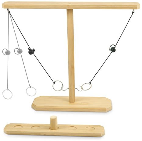 Gioco con gancio e anello hooks game ZAKVOP ring toss game con tabellone segnapunti, lancio degli anelli legno gioco interattivo veloce per le feste a casa, bambù