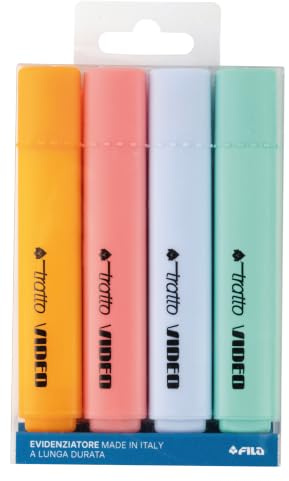 Tratto Video, Evidenziatore, Pastel, Punta scalpello, Busta, Colori assortiti Cocktail, 4pz