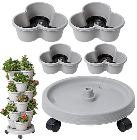 Strawberry Planter, 4 Tier Garden Tower, Vertical Vegetable Pots, 31.5x13.5cm, Indoor Gardening System with Tray, Flexible Wheels for Growing Strawberries, Flowers, Vegetables