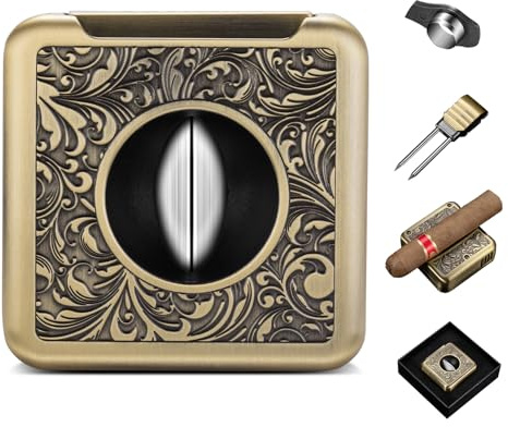 CLZOONG Cortador de puros 4 en 1 de acero inoxidable en V, cortador de puros de doble hoja con puros, soporte para puros, amplificador de arrastre, adecuado para puros de calibre 52, paquete de caja