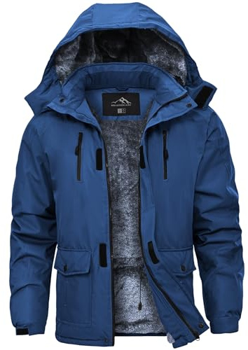 Tansozer Giacca Invernale Uomo Calda Idrorepellente Antipioggia Foderata Traspirante Antivento Escursionismo Sci Parka, Blu Denim, XXL
