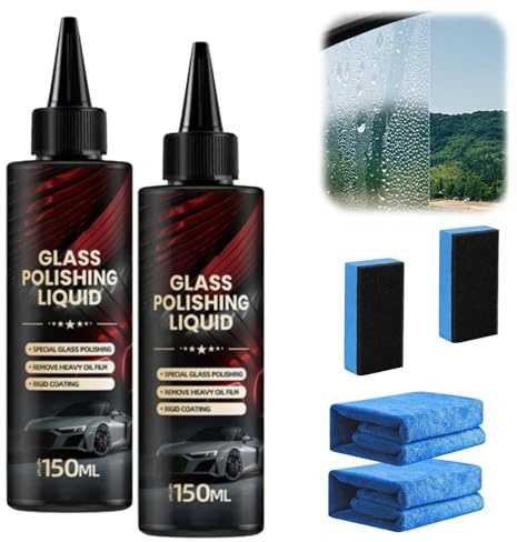 2 Pièces Glass Polishing Liquid,Glass Scratch Remover,Spray Anti Rayure Verre Liquide,Car Compound Windshield Oil Film Remover,Car Oil Film Remover, Eliminates Coatings,Waxes,Oils and More