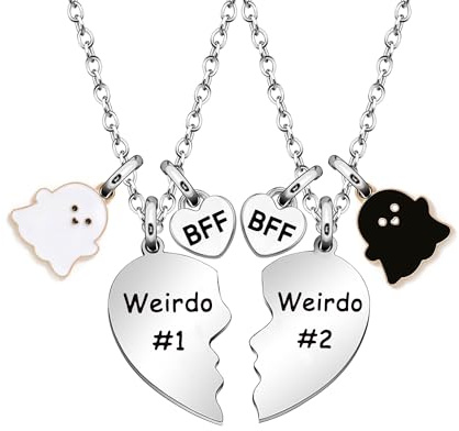 Lunestral Ghost Friends Halloween Friendship Gifts, Weirdo 1 Weirdo 2 Two Split Heart Pendant Necklaces BFF Gifts Halloween Necklaces for Best Friend (Ghost Friend) (Ghost Friends)