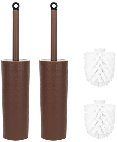 Toilet Brush, 2 Pack Toilet Brushes & Holders Sets with Plastic Handle & Soft Flexible Bristles, 4 Toilet Brush Heads for Bathroom Toilet-Ergonomic, Elegant, Durable Loo Brush (Brown)