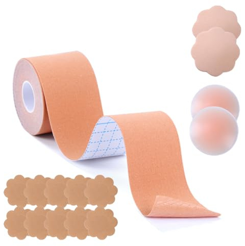 Zynxel Boob Tape 5m, Sujetadores Adhesivos para Mujer Push Up, Pezoneras Adhesivas Invisibles y Reutilizables, para Sujetadores sin Espalda, Vendas Sujetadoras para Mujer Copa A-E