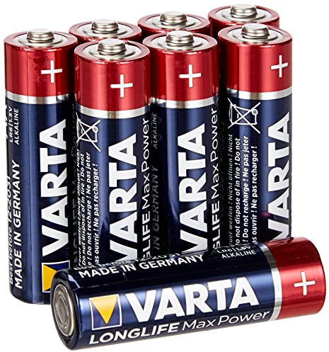 VARTA Batterien AA, 8 Stück, Longlife Max Power, Alkaline, 1,5V, für Digitalkamera, Controller, Blutdruckmessgerät, Made in Germany