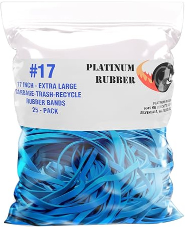 Platinum Rubber - Large Heavy Duty Rubber Bands – 17 Large Thick Elastic Bands for Trash Cans, Garbage Can Bags, 55 Gallon Drums, Jumbo Oversized Big Band for Pails and Buckets (Blue, 25-PACK)