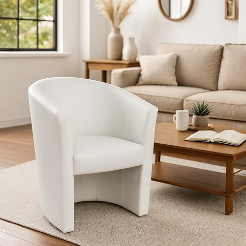 Dmora - Poltrona Abrera, Poltrona da salotto, Seduta imbottita, Sedia con braccioli in ecopelle, 64x63h76 cm, Bianco