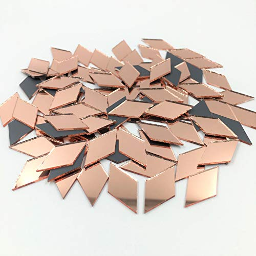 RUINUO 200 Stück 2,5 cm x 1,27 cm Diamantform Spiegel Mosaik Fliesen Rose Gold Handwerk Spiegel