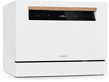Klarstein Lagoona Mini lave-vaisselle autonome : CEE F, 1380W, 6 couverts, consommation d'eau: 6,5L, 7 programmes plus séchage supplémentaire, 49 dB, panneau de commande tactile noir, blanc