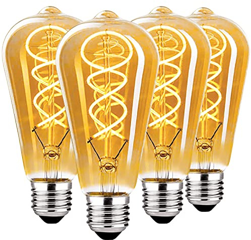 HUSTUNG Edison Vintage Glühbirne, E27 LED Vintage Dimmbar 4W ST64, E27 LED Warmweiss 2700K Retro Glühbirne Ideal für Nostalgie und Retro Beleuchtung - Bernstein Glas - 4 Stück