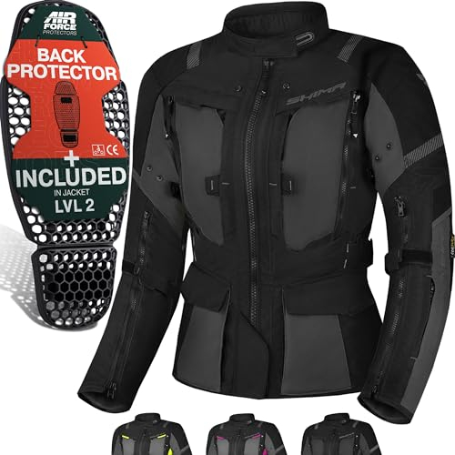 SHIMA HERO Motorrad Jacke Damen mit Protektoren Textil AIRFORCE Rückenprotektor Wasserdicht Motorradjacke Sommer Motorradkombi Motorradhose Ganzjährig Mesh Touren (Frauen, Schwarz, XS)