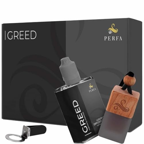Greed Gift Set with Refill Bottle | Perfume Style Freshener | Strong Car Freshener with Odour Eliminator Technology | Automotive Air Freshener | Car Scents by Perfa