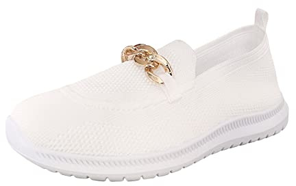 Sneaker da donna alla moda, aperte, scarpe sportive da donna, slip on loafers, traspiranti, comode, singole, per il tempo libero, suola morbida, ballerine, scarpe da ginnastica a piedi nudi, bianco,