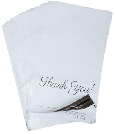 60 Enveloppe d’Expédition Plastique,30 x 40cm Pochette Envoi avec Thank you,Sacs d'expédition Imperméable et Solide,Fourre-tout Emballage Colis Vinted avec Poignée pour Vêtement,Livre,Cadeau,Blanc