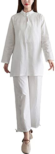 Tai Chi-Kleidung für Damen, Kampfsport-Anzug, Yoga-Kleidung, Zweiteiliger Zen-Anzug, weiße Zen-Kleidung, weiblich, Meditation, chinesischer Stil, locker weiblich, Blau-XL (Weiß XXL)