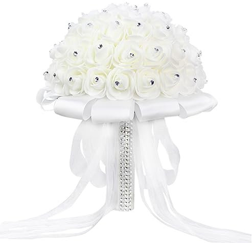 MAGICLULU Bouquet De Roses pour Mariée Bouquet De Mariage Mariée Tenant des Fleurs Artificielles