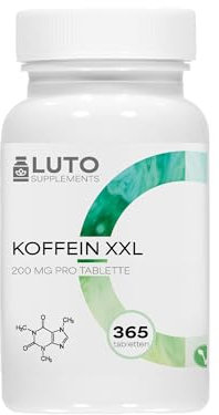 Koffein tablette mit je 200 mg - 365 Tabletten - Laborgeprüft - ohne unerwünschte Zusätze - hochdosiert - vegan - Premium Qualität - Luto Supplements