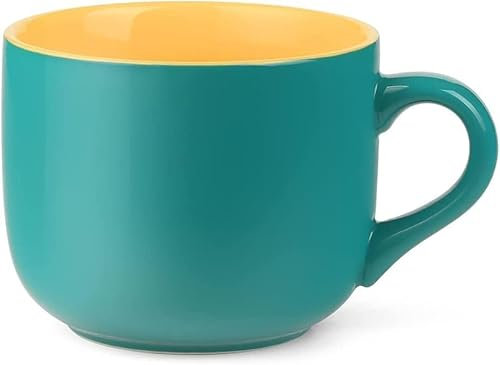 Taza de té de 650 ml, taza de café XXL, taza de cerámica con asa, tazas grandes de café, té, cereales, sopas, café, tazón de porcelana, taza de sopa con asa (azul y amarillo)