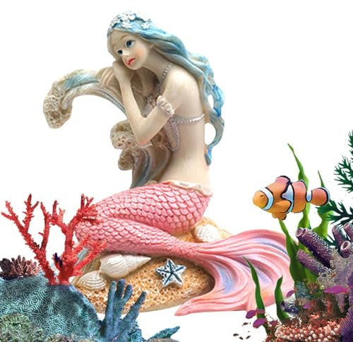 Meerjungfrau Aquarium Ornament – Harz Statuenfiguren, 6 Stile | Miniatur Dekoration für Aquarium Themen, Perfekt für Schreibtisch | Künstliche Dekoration für Aquarien, Haustier Zubehör