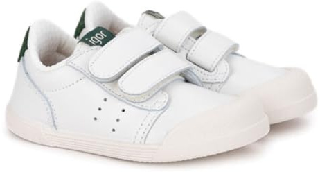 IGOR Tennis – Chaussures de sport scolaires respectueuses avec fermeture facile réglable et semelle amovible – Barefoot Made in Spain., Baskets blanches mousses, 30 EU