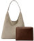 Damen Handtasche Wildleder Tote Bag Weiß Shopper Umhängetasche mit Braun PU Leder Handgelenktasche Lässige Schultertasche für Täglichen Gebrauch