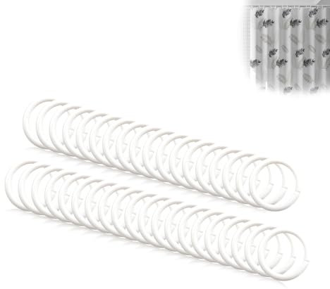 KLEHOPE Lot de 48 crochets de rideau de douche, anneaux de rideau de douche 38 mm, anneaux de rideau d'ouverture en forme de C, boucle multifonction, anneaux pour rideaux de douche, rideaux de porte